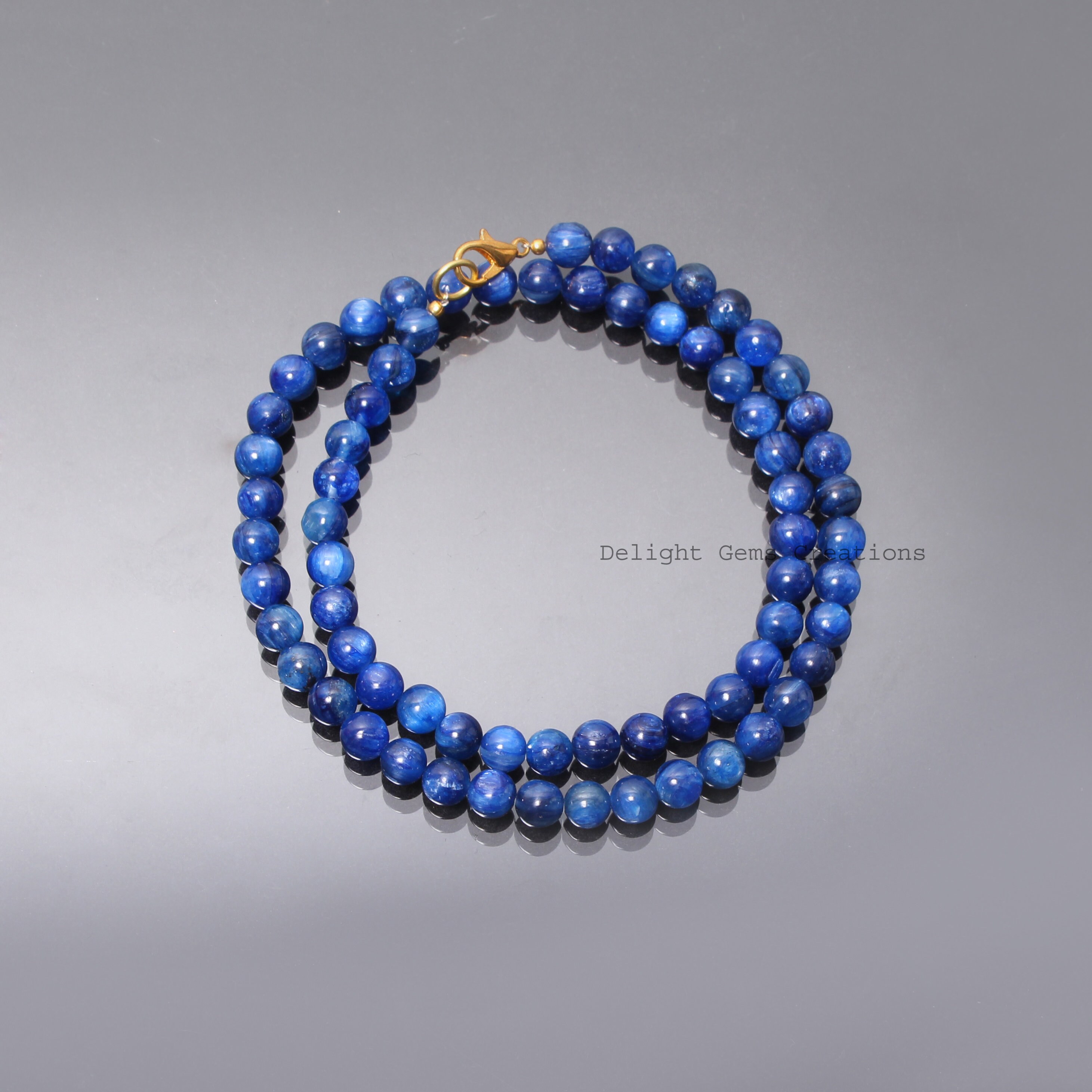 Natural Blue Kyanite Beaded Necklace-6mm-6.5mm Smooth Round Gemstone Necklace-aaa Kyanite Jewelry-handmade Jewelry-customize In Length