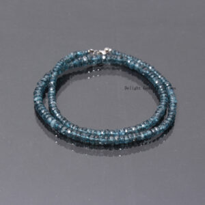 Natural Indigo Kyanite Beaded Necklace, Sterling Silver, Faceted Rondelle, 18.5 Inch