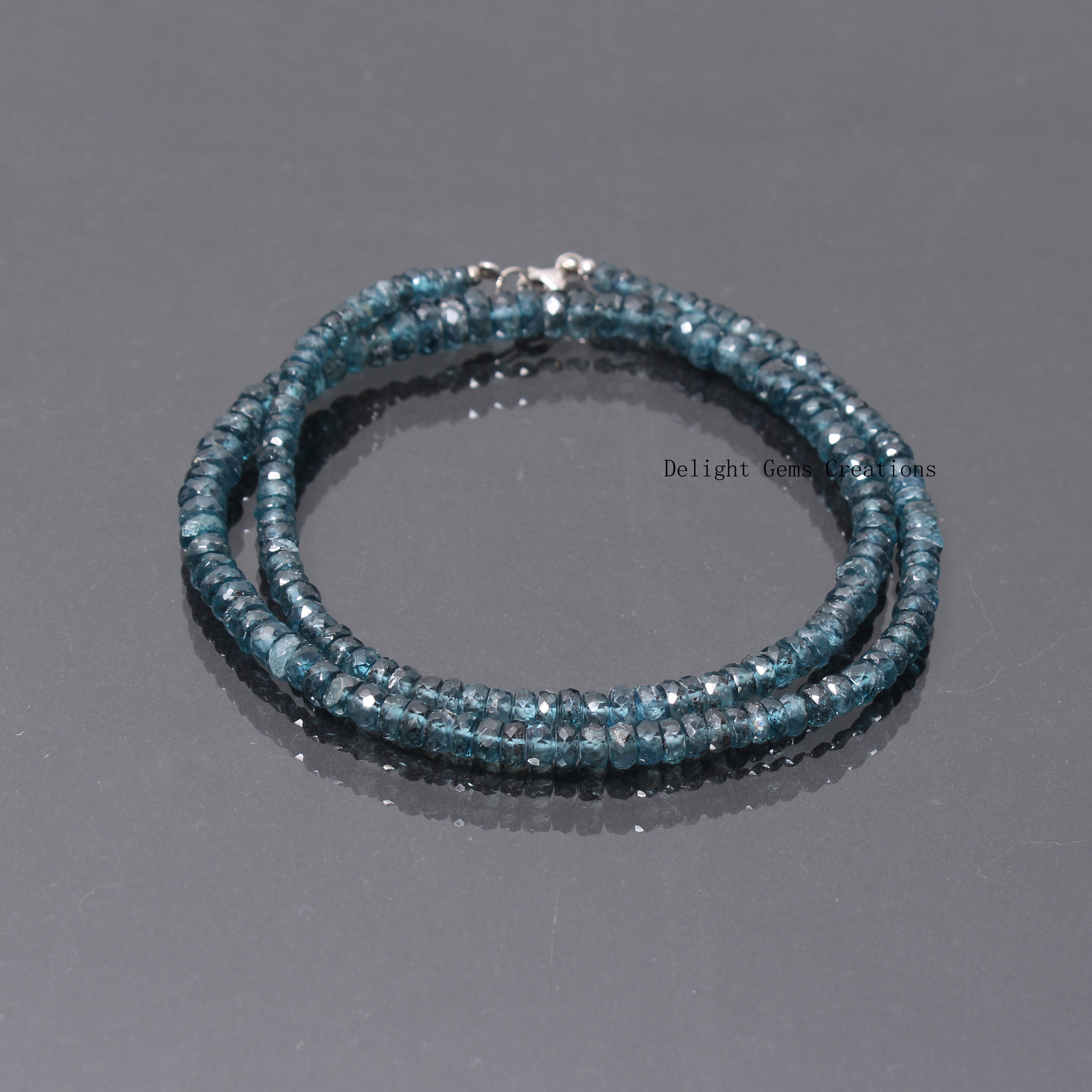 Natural Indigo Kyanite Beaded Necklace, Sterling Silver, Faceted Rondelle, 18.5 Inch