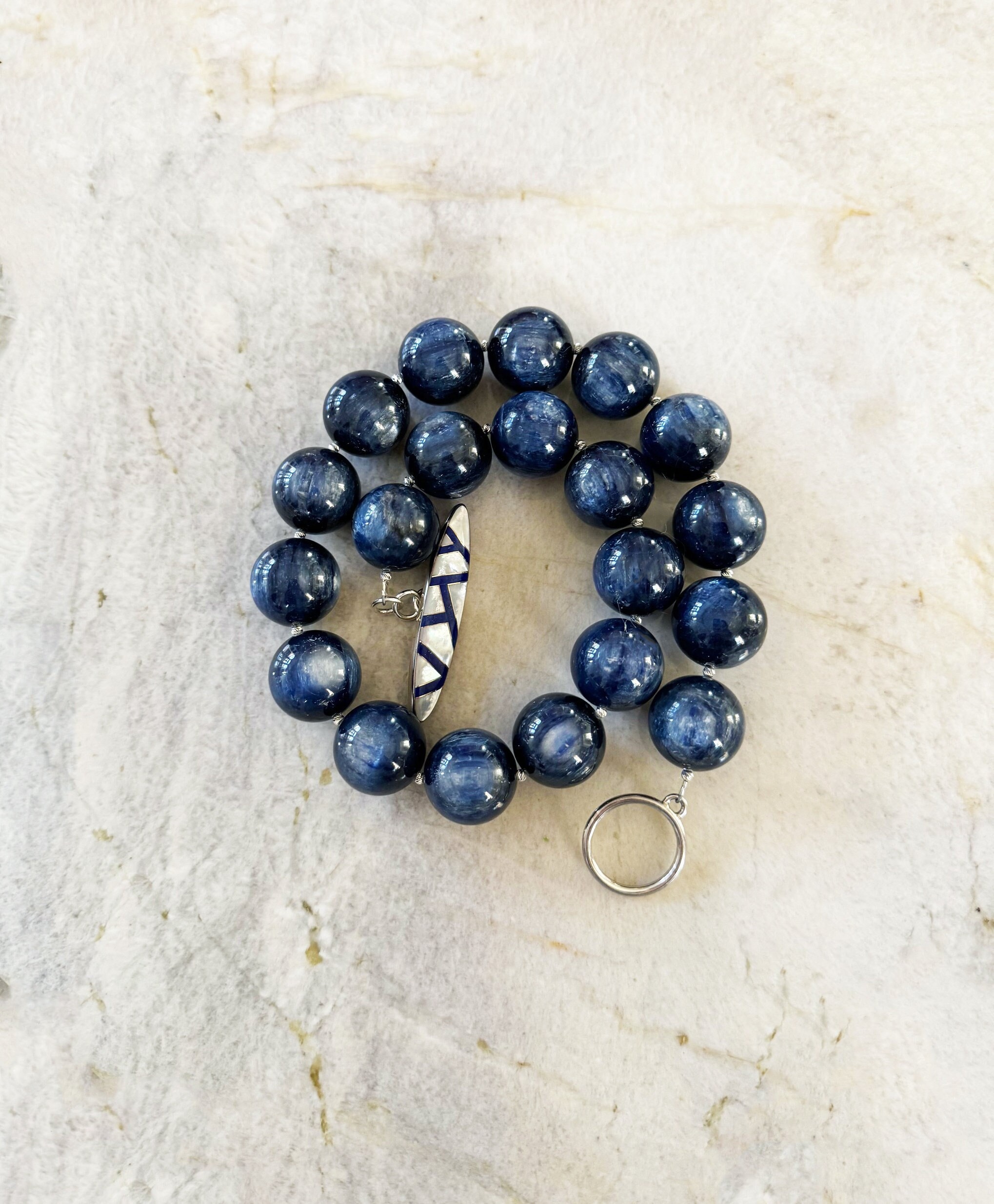 Navy Kyanite Necklace - 20mm Sterling Silver Handcrafted Luxury