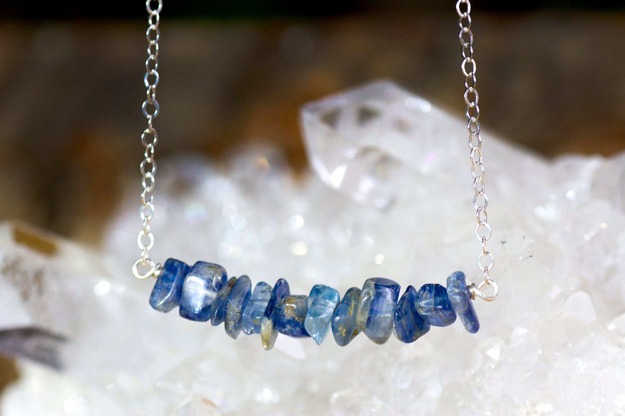 Raw Kyanite Bar Necklace - Blue Kyanite - Throat Chakra Necklace - Healing Crystal Neckalce - Gift For Her - Blue Kyanite Jewelry