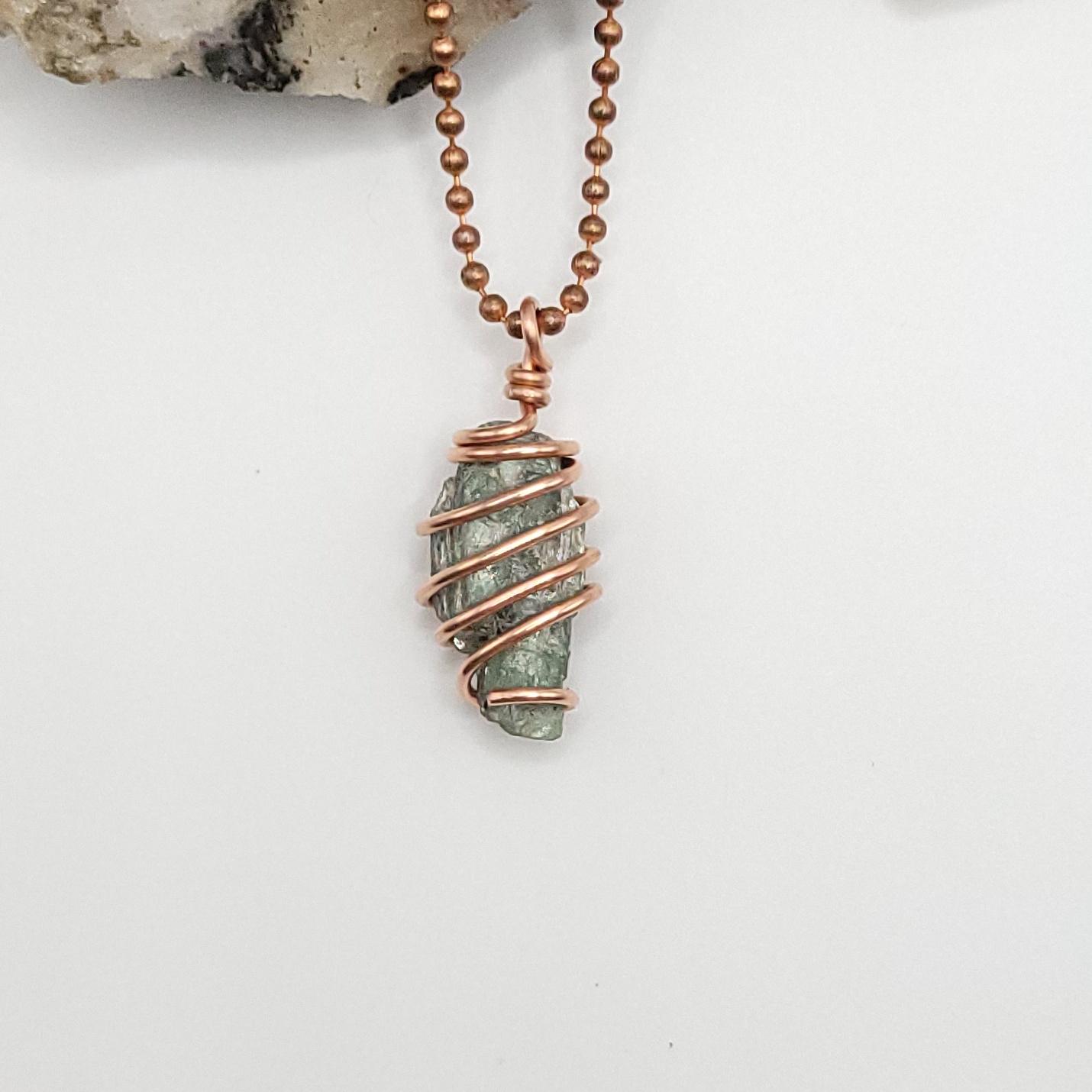 Raw Green Kyanite Necklace In Copper | Heart Chakra Crystal For Balance And Emotional Healing | Stone Of Truth | Gift For Her