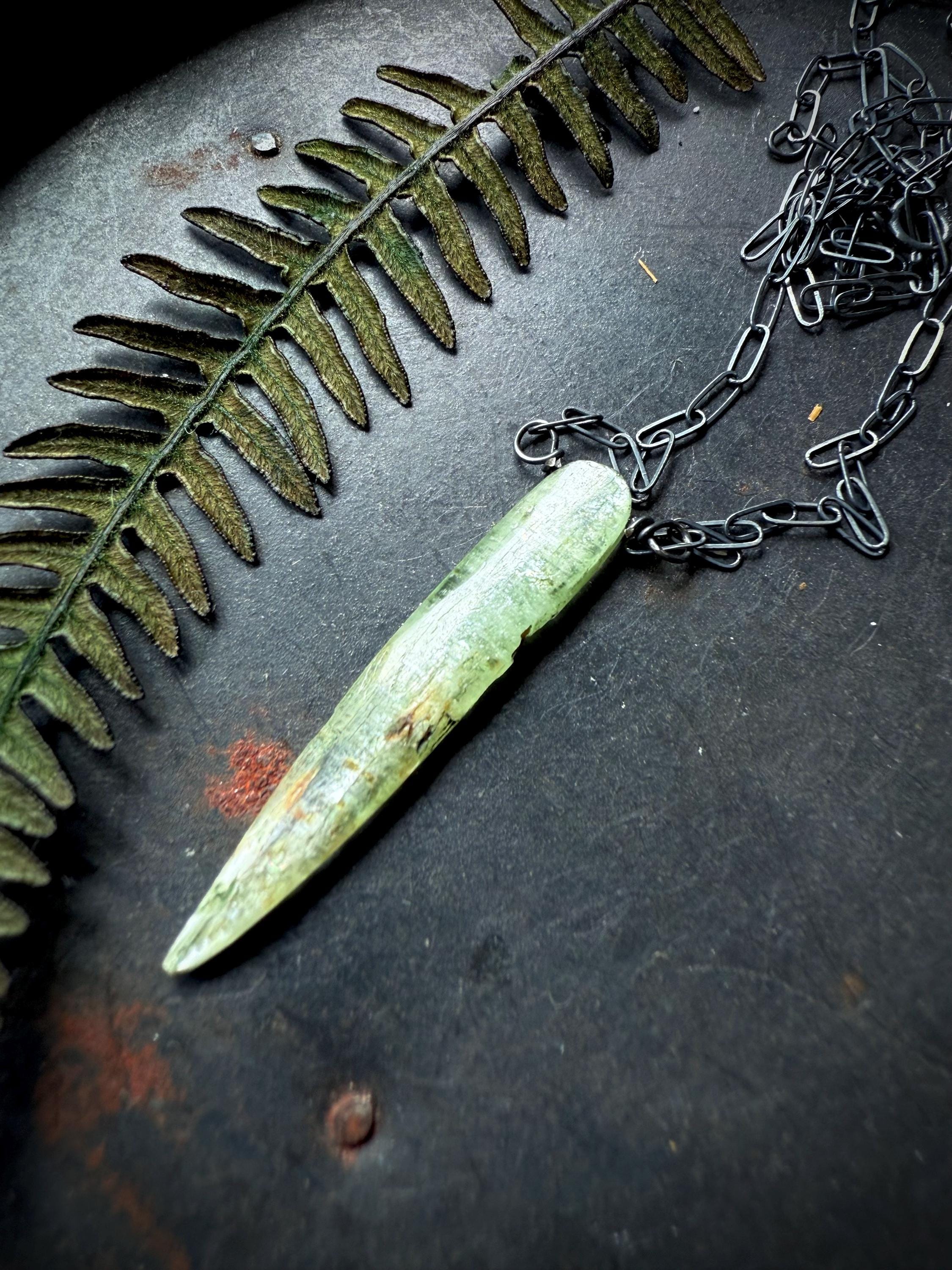 Raw Kyanite Necklace, Kyanite Necklace, Green Kyanite Necklace, Rough Stone Necklace, Green Stone Necklace