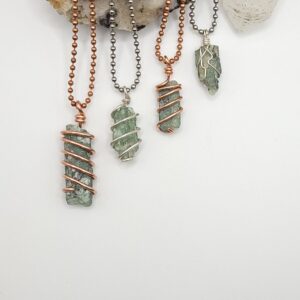 Raw Green Kyanite Necklace: Silver And Copper Wrapped Crystal For Balance And Truth