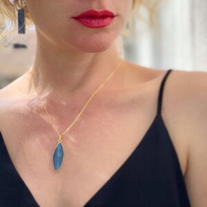 Romantic Pearly Blue Marquise Kyanite Gold Dipped Necklace | Kyanite Jewelry | Gold Necklace | Eye Shaped Necklace | Boho | Bridesmaid