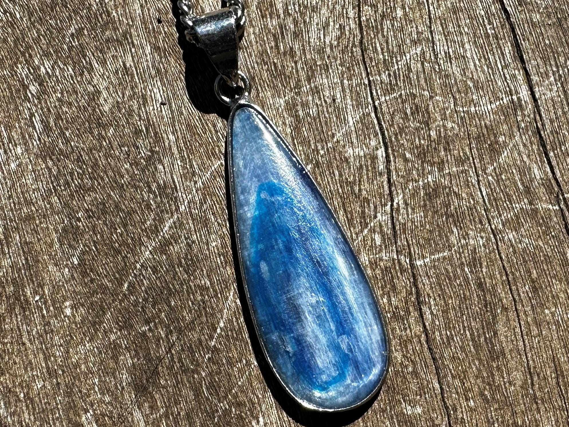 Silvery Blue Kyanite, 14k White Gold Plated Healing Stone Necklace For Your Chakras!