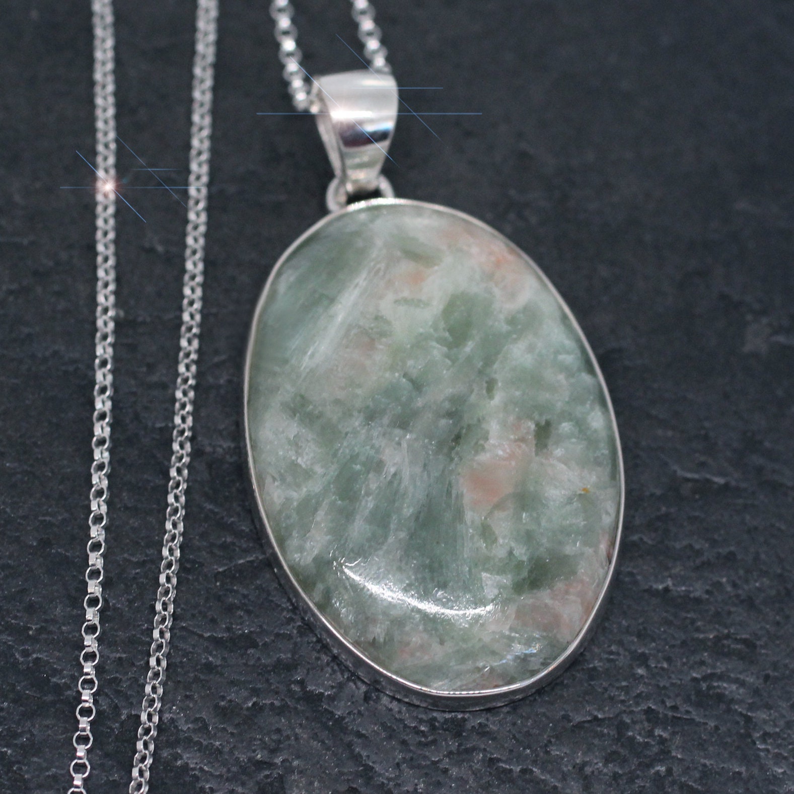 Spring Meadow - Green & Orange Kyanite Sterling Silver Necklace