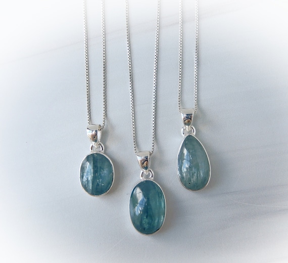 Kyanite Necklace Sterling Silver • Negative Energy Shield Stone
