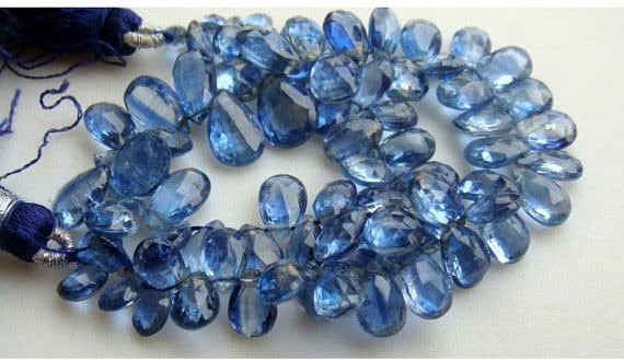6x9mm-7x10mm Kyanite Faceted Pear, Kyanite Faceted Pear Beads, Kyanite Briolettes For Jewelry, Blue Kyanite Beads (10pcs To 40pcs Options)