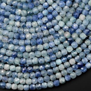 AAA Natural Light Blue Kyanite Faceted 3mm 4mm Cube Beads 15.5" Strand
