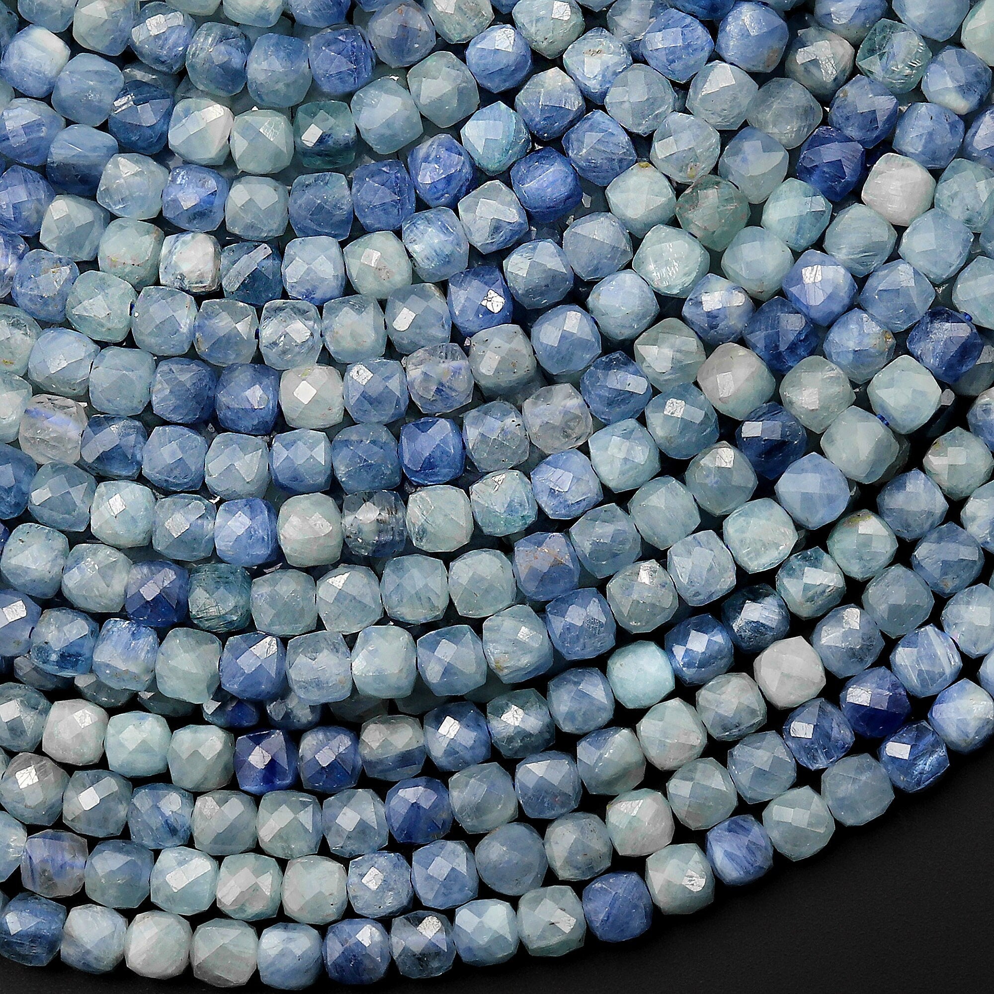 Aaa Natural Light Blue Kyanite Faceted 3mm 4mm Cube Beads 15.5" Strand