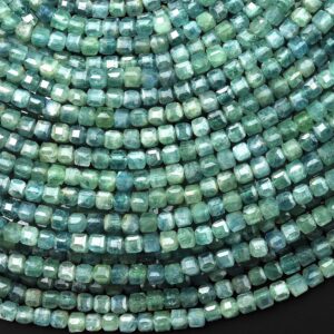 Aaa Rare Faceted Natural Bicolor Blue Green Kyanite 2mm 3mm Cube Beads 15.5" Strand