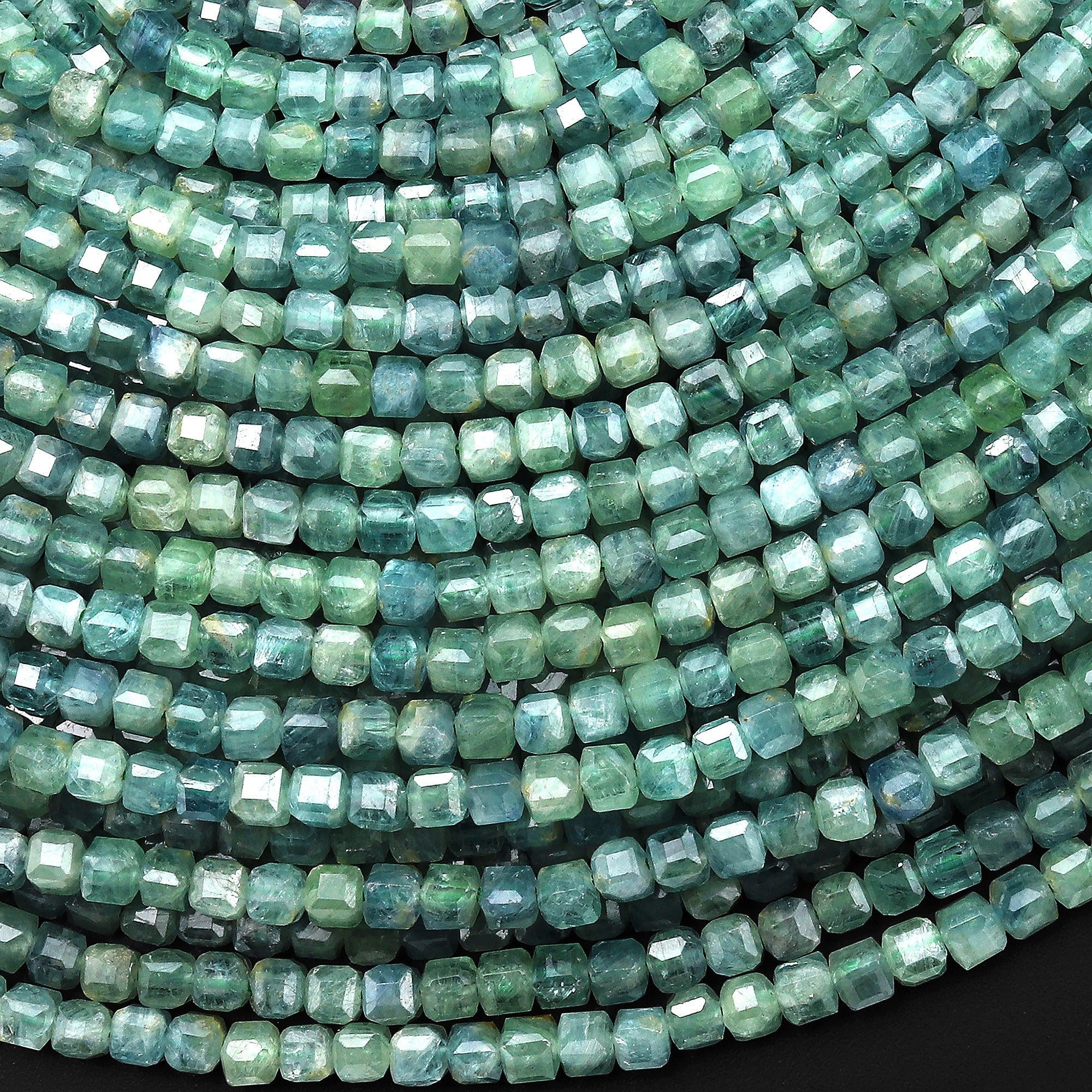 Aaa Rare Faceted Natural Bicolor Blue Green Kyanite 2mm 3mm Cube Beads 15.5" Strand