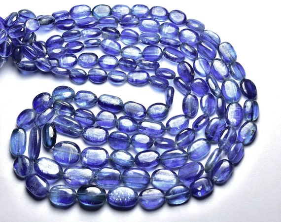 Amazing Bi Color Blue Kyanite Oval Beads - 8 Inches - Natural Smooth Blue Kyanite Oval Shape - Size Is 5x8- 8x13mm #2172