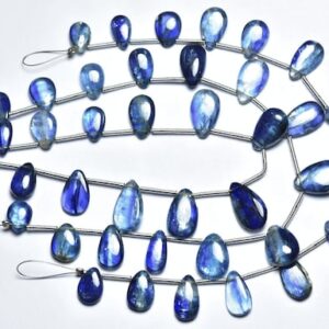 Beautiful Blue Kyanite Briolette Beads - 7 Inches - Smooth Kyanite Pear Briolettes - Size Is 6.5x8.5 - 8.5x13 Mm #198