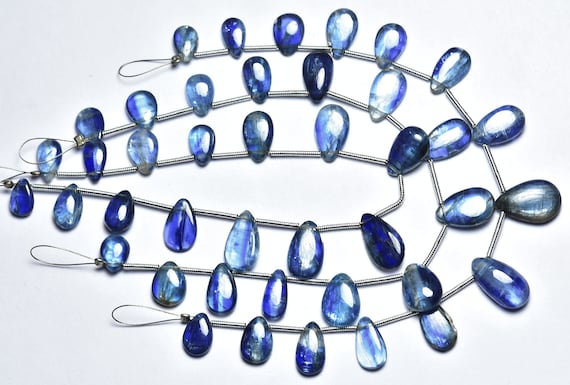 Beautiful Blue Kyanite Briolette Beads - 7 Inches - Smooth Kyanite Pear Briolettes - Size Is 6.5x8.5 - 8.5x13 Mm #198