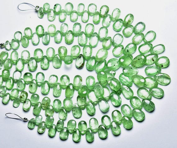 Beautiful Mint Green Kyanite Pear Beads - 7 Inches - Natural Beautiful Rare Kyanite Smooth Pear Briolettes - Size Is 4x6- 6x9mm #2288