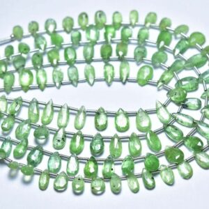 Beautiful Moss Green Kyanite Briolette Beads - 8 Inches - Natural Faceted Green Kyanite Long Pear Briolettes - Size Is 4.5x8 -5x10 Mm #1580