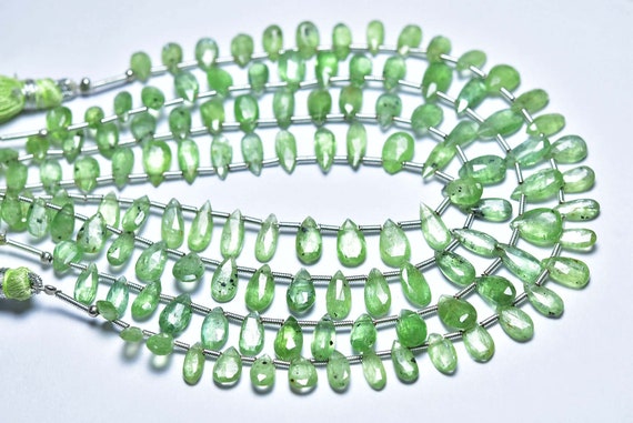 Beautiful Moss Green Kyanite Briolette Beads - 8 Inches - Natural Faceted Green Kyanite Long Pear Briolettes - Size Is 4.5x8 -5x10 Mm #1580