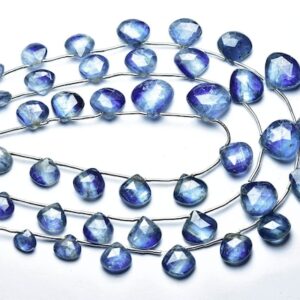 Bi Kyanite Heart Beads - 8 Inches - Natural Blue Kyanite Faceted Heart Briolette - Size Is 6 - 11mm #2175 Bi Kyanite Heart Beads - 8 Inches - Natural Blue Kyanite Faceted Heart Briolette - Size Is 6 - 11mm #2175