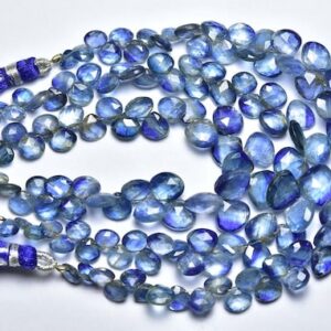 Bi Kyanite Teardrop Beads - 7 Inches - Natural Blue Kyanite Faceted Heart Briolette - Size Is 5.5 - 9mm #2093 Bi Kyanite Teardrop Beads - 7 Inches - Natural Blue Kyanite Faceted Heart Briolette - Size Is 5.5 - 9mm #2093