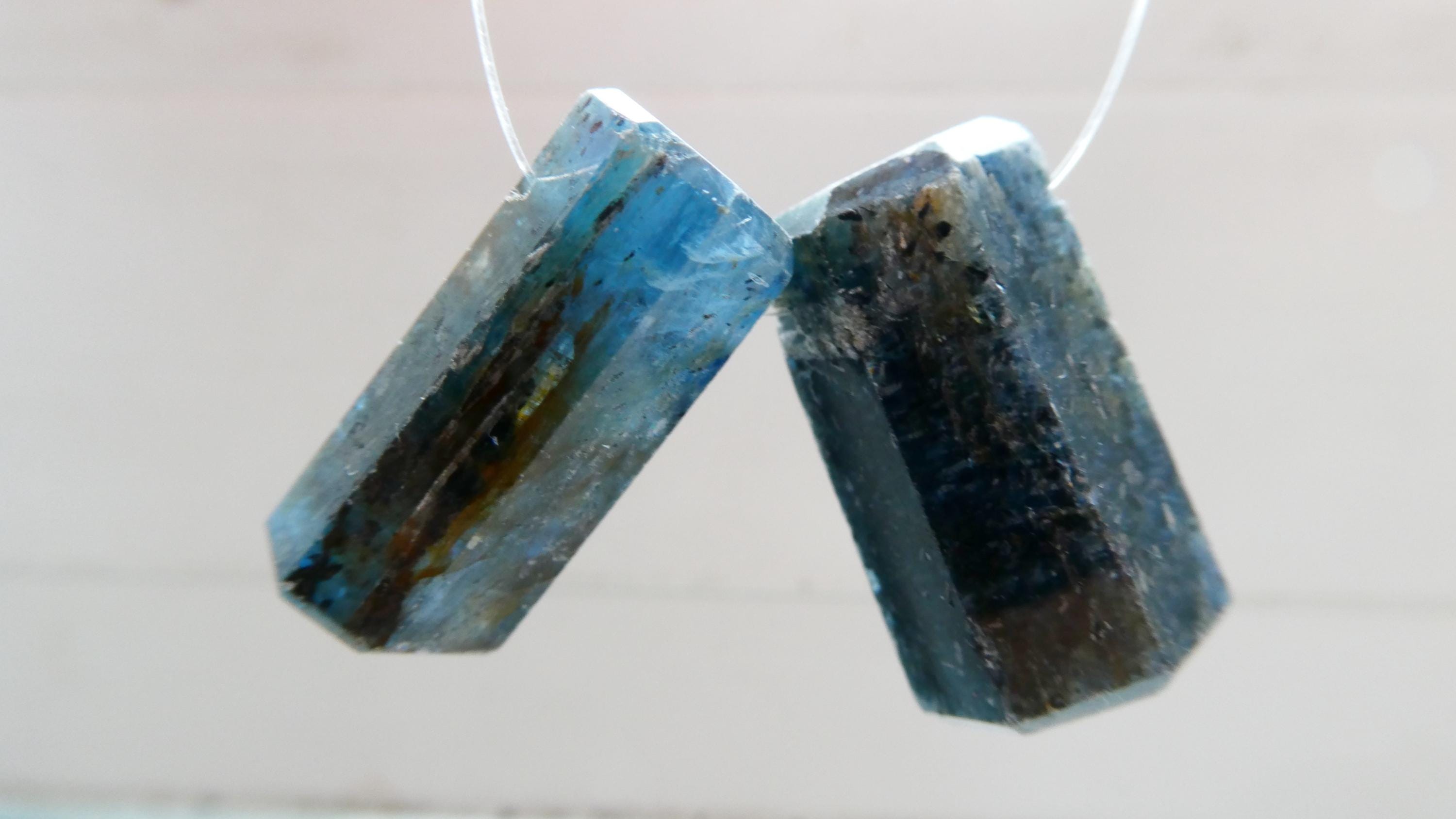 Blue Moss Kyanite Chunky Tube 21-22mm Beads -2pcs Focal Gemstone-pendant Jewelry Making-craft Beads