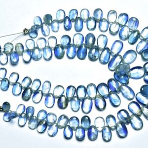 Blue Kyanite Pear Beads - 7 Inches - Natural Beautiful Kyanite Smooth Pear Briolettes - Size Is 4x6-6x10mm #531