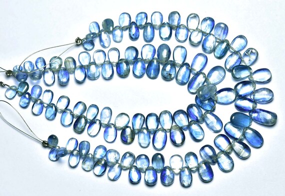 Blue Kyanite Pear Beads - 7 Inches - Natural Beautiful Kyanite Smooth Pear Briolettes - Size Is 4x6-6x10mm #531
