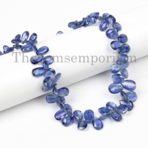 Faceted Kyanite Pear Briolette Strand, AA Gemstone Beads