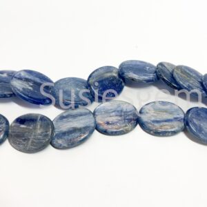 Genuine silver blue kyanite oval beads 15x22mm. Side-drilled overlapping Kyanite gemstone beads. Old stock from 2000'