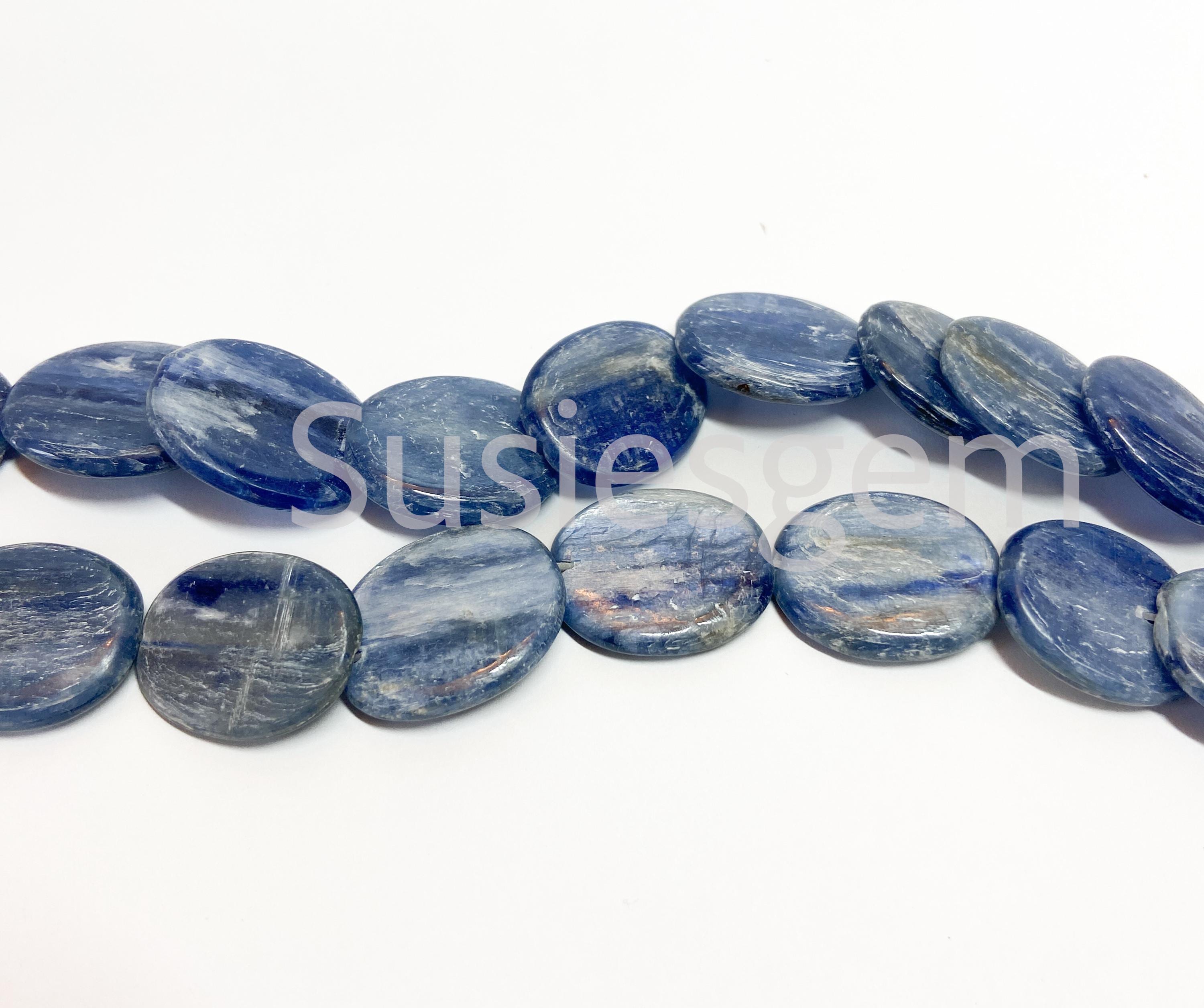 Genuine Silver Blue Kyanite Oval Beads 15x22mm. Side-drilled Overlapping Kyanite Gemstone Beads. Old Stock From 2000'