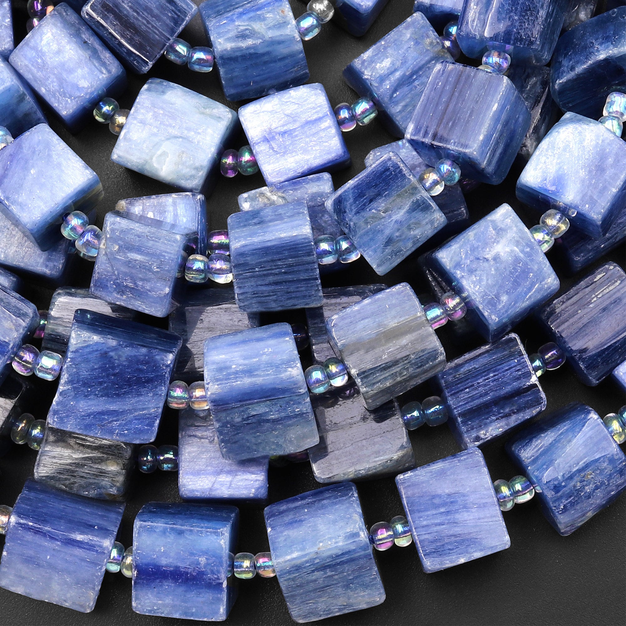 Large Natural Blue Kyanite 10mm Cube Beads 15.5" Strand Large Natural Blue Kyanite 10mm Cube Beads 15.5" Strand
