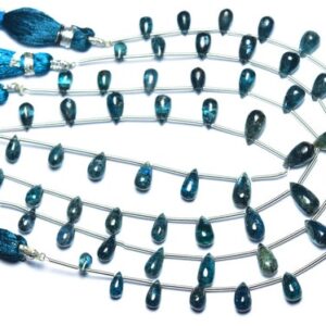 Moss Kyanite Teardrop Beads - 7 Inches - Natural Teal Blue Moss Indicolite Kyanite Smooth Teardrop Briolette - Size Is 4x7 - 5x10 Mm #484