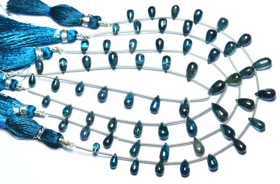 Moss Kyanite Teardrop Beads - 7 Inches - Natural Teal Blue Moss Indicolite Kyanite Smooth Teardrop Briolette - Size Is 4x7 - 5x10 Mm #484