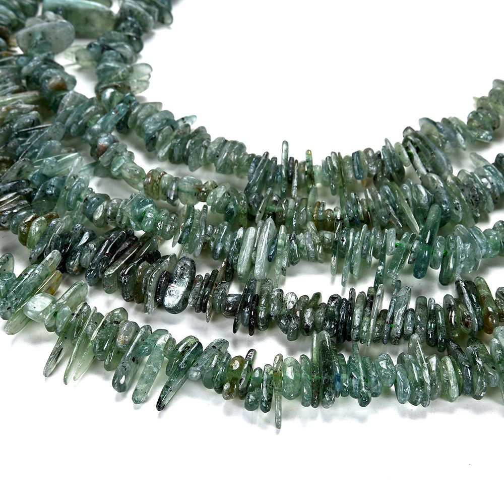 Natural Blue Green Kyanite Gemstone Irregular Slice Stick Points 9-15mm Loose Beads 7.5 Inch Half Strand (80019449-d575)