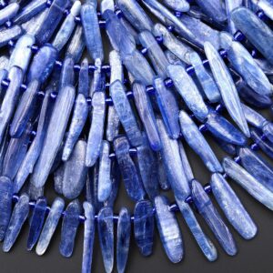 Natural Blue Kyanite Freeform Thin Long Point Spike Beads Top Side Drilled Gemstone 15.5" Strand