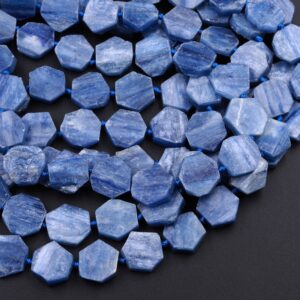 Natural Blue Kyanite Hexagon Coin Beads 10mm 12mm 14mm 15.5" Strand