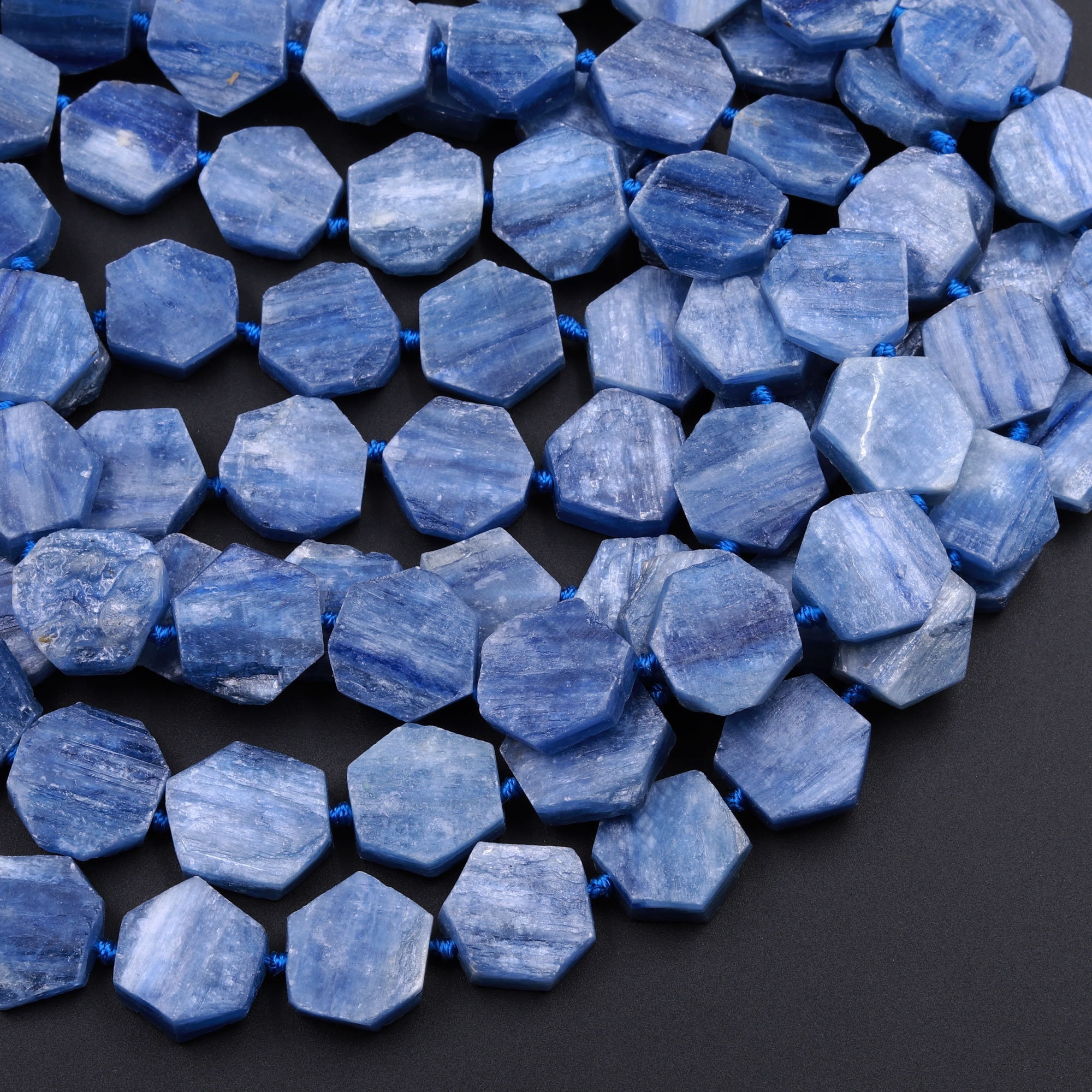 Natural Blue Kyanite Hexagon Coin Beads 10mm 12mm 14mm 15.5" Strand