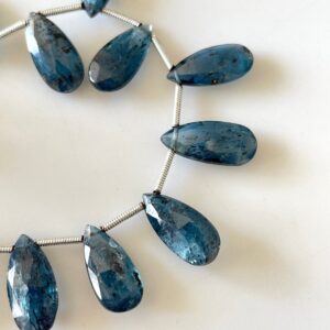 Natural Blue Moss Kyanite Long Pear Shaped Faceted Briolette Beads, 14mm To 15mm Kyanite Gemstone Beads, Sold As 7 Inch Strand, Gds2151