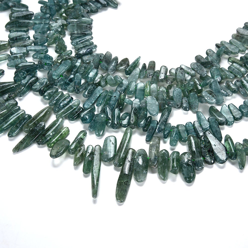 Natural Blue Green Kyanite Gemstone Irregular Slice Stick Points 10-18mm Loose Beads 7.5 Inch Half Strand (80019453-d575)