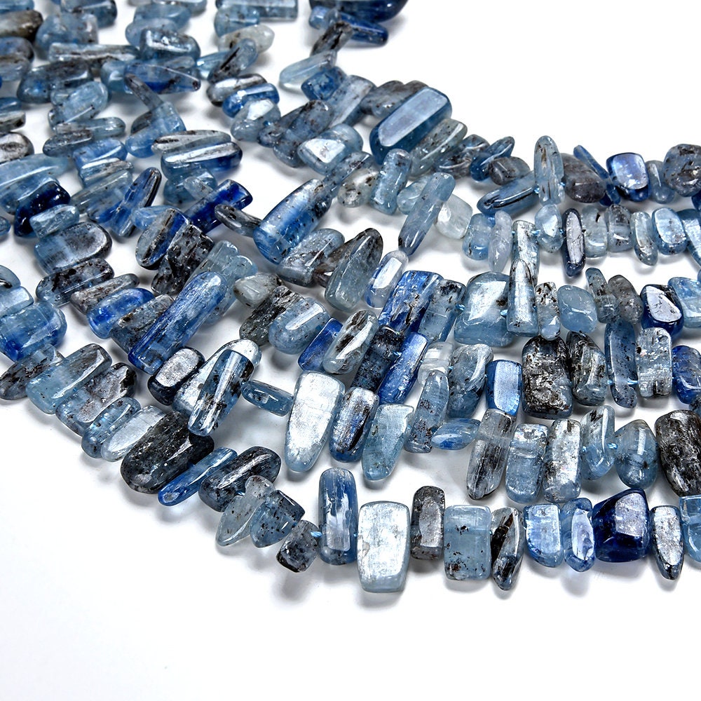 Natural Blue Kyanite Gemstone Irregular Slice Stick Points 8-14mm Loose Beads 7 Inch Half Strand (80019443-d575)