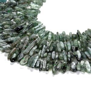 Natural Green Kyanite Gemstone Irregular Slice Stick Points 9-15mm Loose Beads 7.5 Inch Half Strand (80019448-d575)