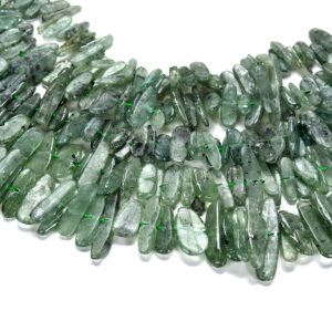 Natural Green Kyanite Gemstone Irregular Slice Stick Points 10-18mm Loose Beads 7.5 Inch Half Strand (80019452-d575)
