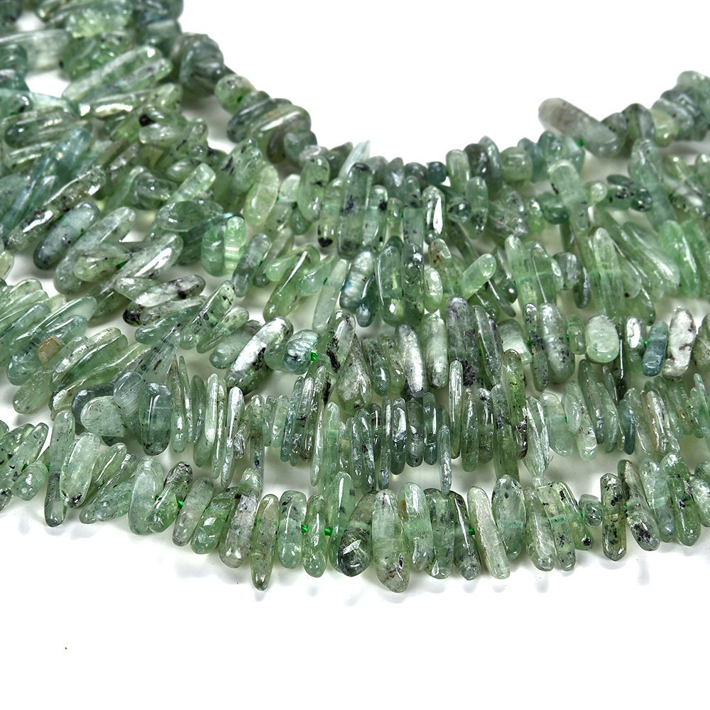 Natural Green Kyanite Gemstone Irregular Slice Stick Points 9-15mm Loose Beads 7.5 Inch Half Strand (80019445-d575)