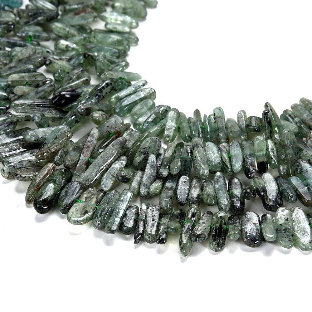 Natural Green Kyanite Gemstone Irregular Slice Stick Points 9-15mm Loose Beads 7.5 Inch Half Strand (80019448-d575)