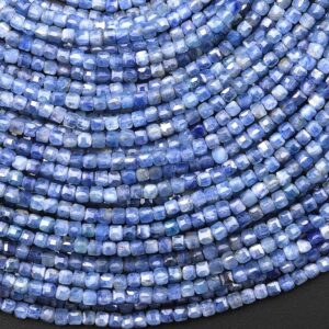 Natural Silvery Blue Kyanite Faceted 2mm 3mm Cube Beads Gemstone 15.5" Strand