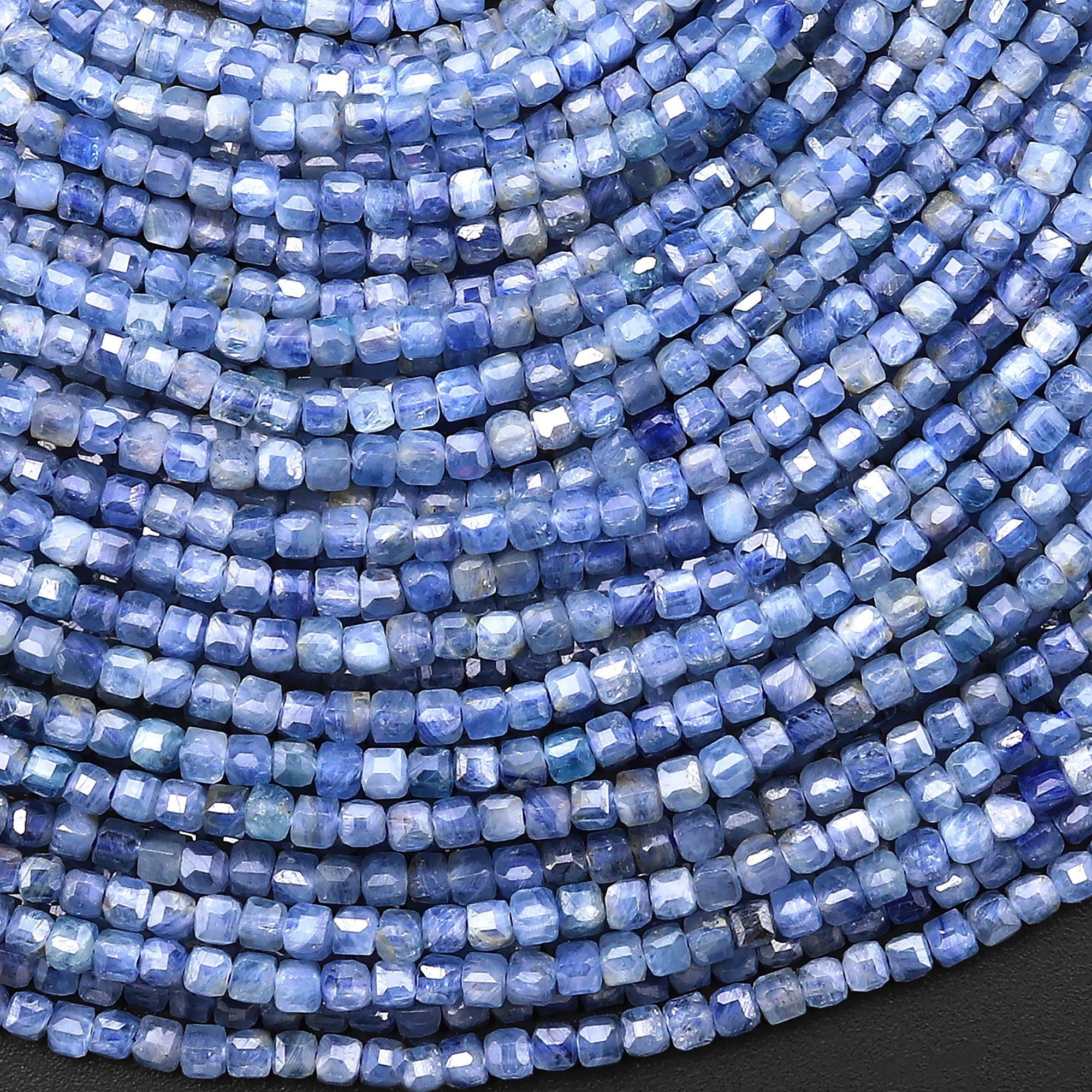 Natural Silvery Blue Kyanite Faceted 2mm 3mm Cube Beads Gemstone 15.5" Strand Natural Silvery Blue Kyanite Faceted 2mm 3mm Cube Beads Gemstone 15.5" Strand