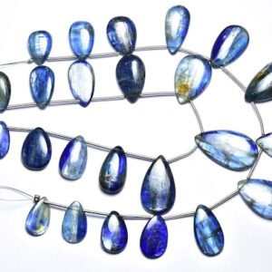 Kyanite Pear Beads - 8 Inches - Natural Super Quality Smooth Kyanite Briolette - Size Is 8x15-20x14 Mm #481