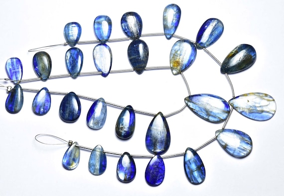 Kyanite Pear Beads - 8 Inches - Natural Super Quality Smooth Kyanite Briolette - Size Is 8x15-20x14 Mm #481