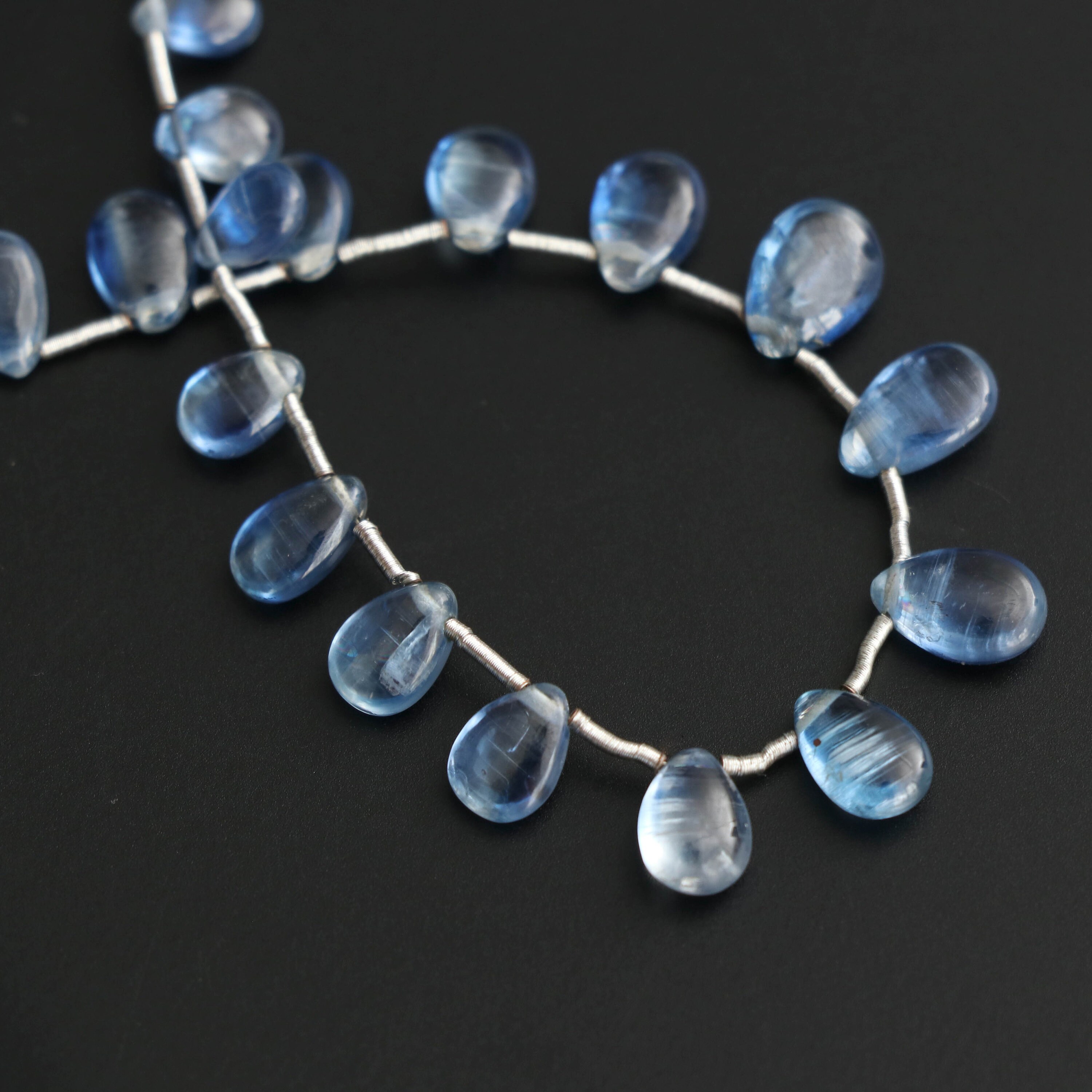 Kyanite Smooth Pears Beads - 4.5x6.5 Mm To 6x9 Mm- Kyanite Pear Cabochon Gemstone- Gem Quality , 8 Inch/ 20 Cm Full Strand, Price Per Strand